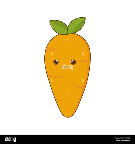 Cute Kawaii Carrot On White Isolated Background Vegan Vegan Theme Stock