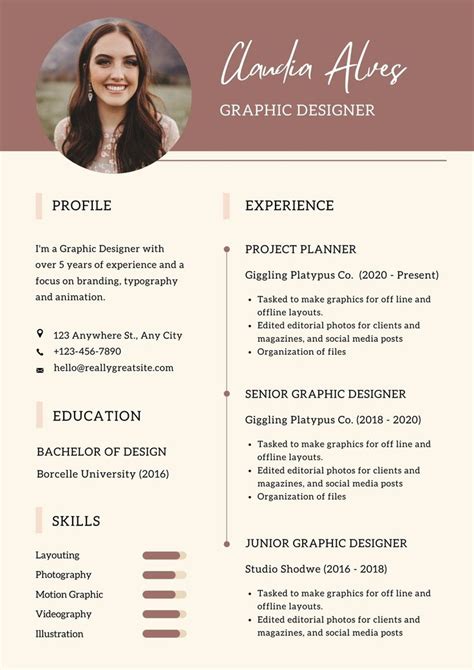 Beige Modern Professional Graphic Designer Photo Resume Templates By