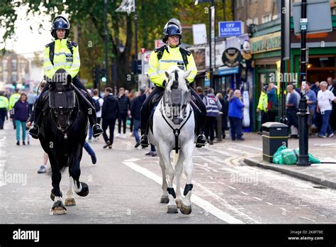 Mounted Police On Patrol Ahead Of The Premier League Match At The