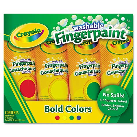 Crayola Washable Fingerpaint Pack 4 Assorted Bold Colors 4 Oz Tubes