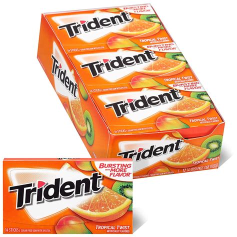 Trident Tropical Twist Sugar Free Gum 12 Packs Of 14 Pieces 168 Total