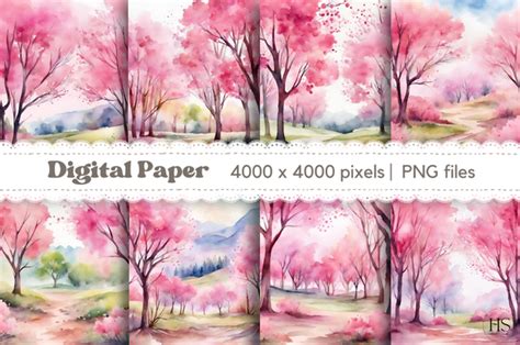 Watercolor Pink Forest Digital Paper Graphic By Heyv Studio Creative