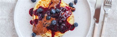 High Protein Pancakes With Blueberry Almond Caramel Sauce