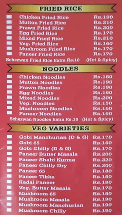 Menu at SS Hyderabad Biryani, Chennai, 8/12