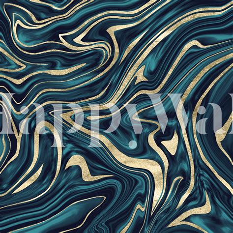 Teal Navy Blue Gold Marble 1 Wallpaper | Happywall.com