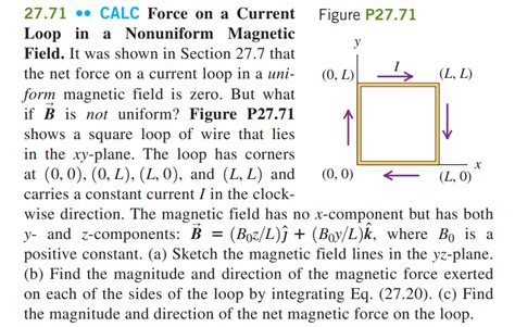 Solved у 27 71 CALC Force on a Current Figure P27 71 Loop Chegg