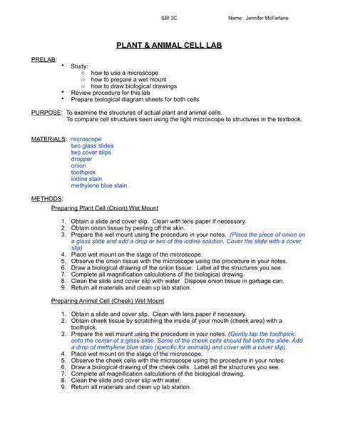 Pdf 1 13 Plant Animal Cell Microscope Labmcfarlanegrade11biology