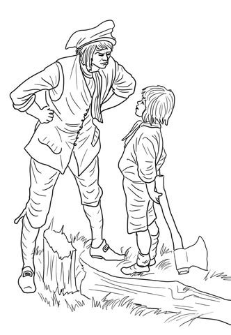 George Washington and the Cherry Tree coloring page | Super Coloring