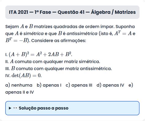 Questão Ita Matemática - Matemática ITA 2021: Questão 41 — 1ª Fase