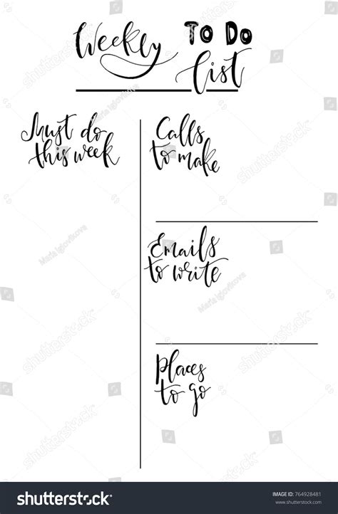 handdrawn weekly list templates handwriting lettering stock vector royalty