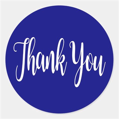 Thank You Royal Blue Navy And White Typography Classic Round Sticker