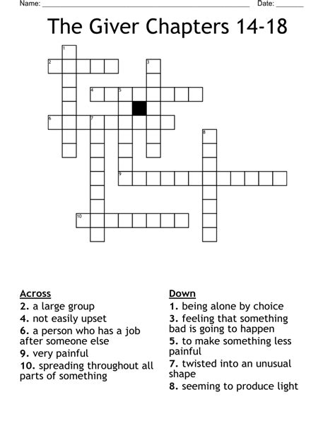 The Giver Chapters 14 18 Crossword WordMint