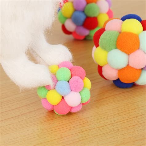 1pc Funny Colorful Pet Cat Toy Handmade Bells Bouncy Ball Built In