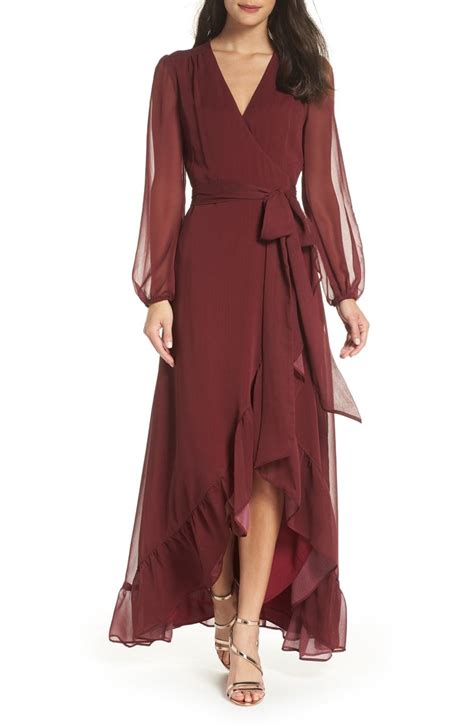 Wayf Meryl Long Sleeve Wrap High Low Gown Nordstrom Winter Wedding