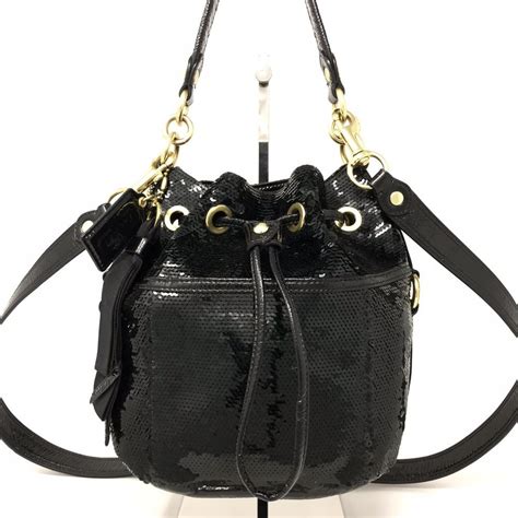 Coach Poppy Special Edition Black Sequin Drawstring Bucket Bag Satchel