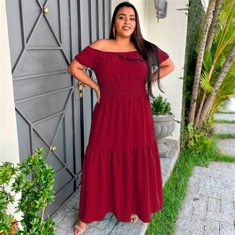 Vestido Longo Feminino Plus Size Duna Pipoca Manga Ciganinha Feira