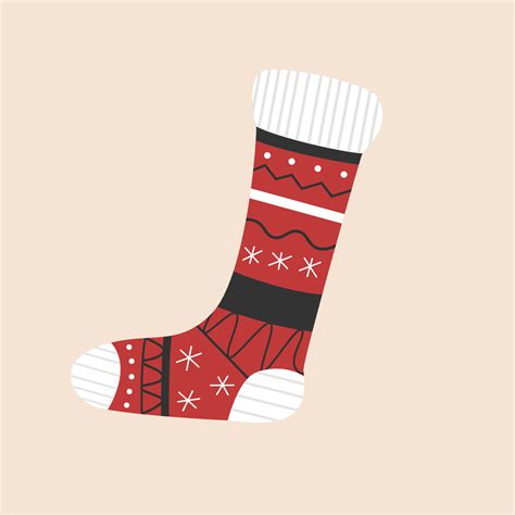 Cute Christmas Sock With Snowflakes Vector Illustration With Red