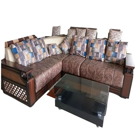 S K Sofa Makers Wooden 5 Seater Leather L Shape Sofa Set Living Room