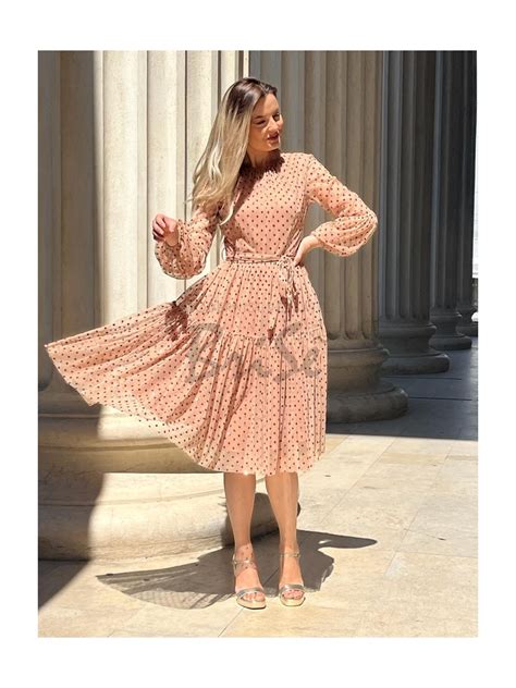 Rochie Felicia Din Tull Nude Cu Buline Din Lurex Brise Ro