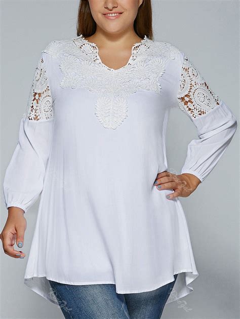 36 Off Plus Size Crochet Lace Splicing Blouse Rosegal