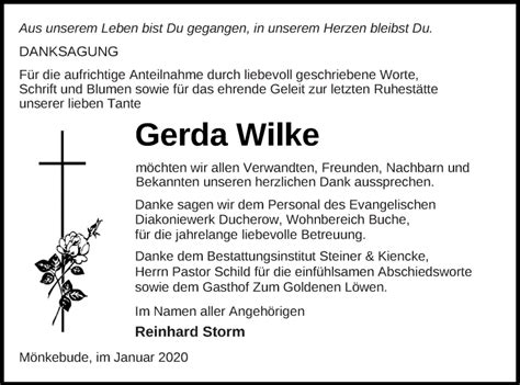 Traueranzeigen Von Gerda Wilke Trauer Nordkurier