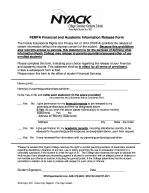 Fillable Online Nyack Ferpa Form Nyack College Nyack Fax Email