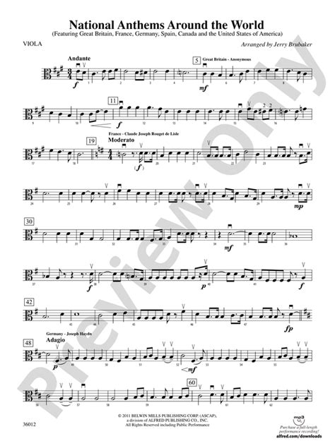 National Anthems Around the World: Viola: Viola Part - Digital Sheet ...