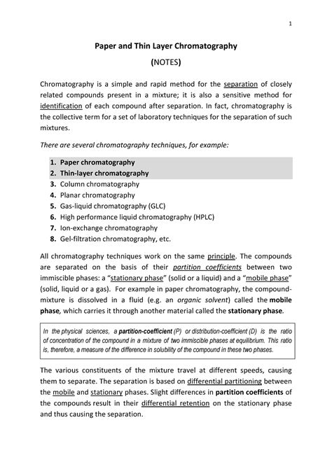 Paper And Thin Layer Chromatography Paper And Thin Layer Chromatography Notes Chromatography