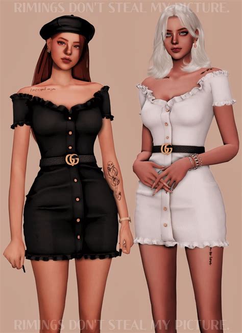 RIMINGS GUCCI Belt Tight Off Shoulder Dress Rich Outfits Sims 4