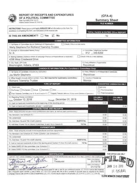 Fillable Online Candidate Campaign Finance Report FormsPorter County