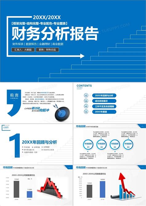 蓝色商务汇报财务分析报告ppt模板下载熊猫办公