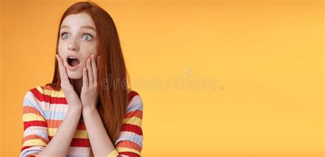 Shocked Amazed Young Drama Girl Redhead Blue Eyes Gasping Empathy Touch