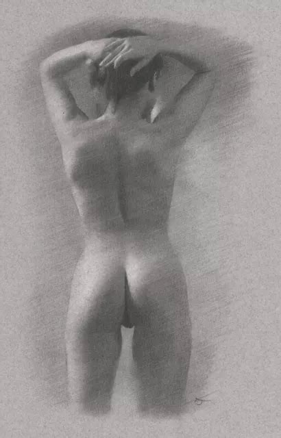 FEMALE NUDE ORIGINAL DRAWING Charcoal Realistic Art Naked Woman Model