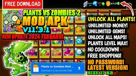 Plants Vs Zombies 2 Mod Apk V11 3 1 All Plants Unlocked Max Level