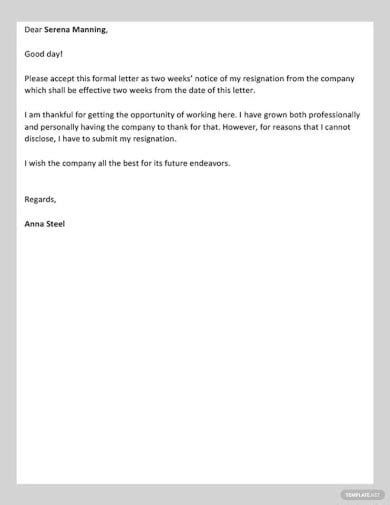 weeks notice letter templates  google docs ms word