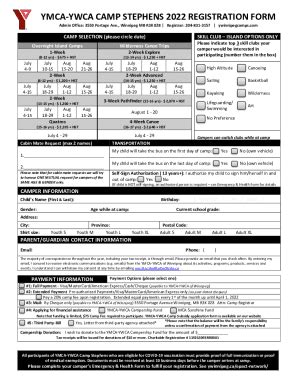 Fillable Online YMCA YWCA CAMP STEPHENS REGISTRATION FORM Fax Email