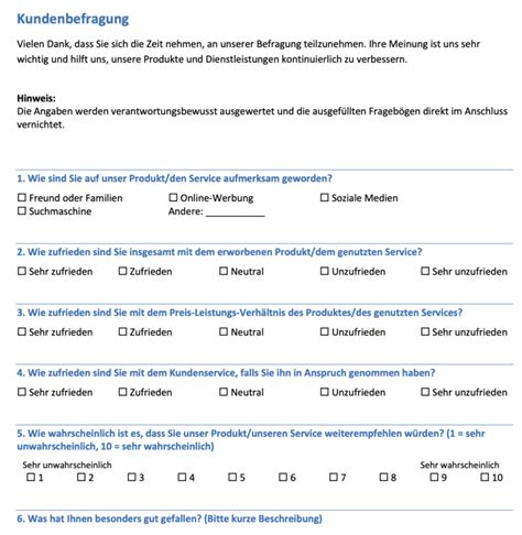 Kundenbefragung Vorlage Fragebogen Muster