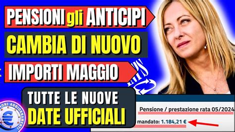 ANTICIPO PENSIONI MAGGIO IMPORTI PAGAMENTI GIA DALLA PROSSIMA