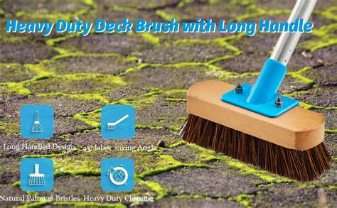 Yonill Heavy Duty Deck Brush With Long Handle 60 Floor