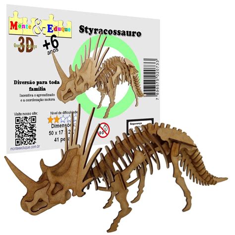 Brinquedo Quebra Cabeça 3D Dinossauro Styracossauro Mdf no Shoptime