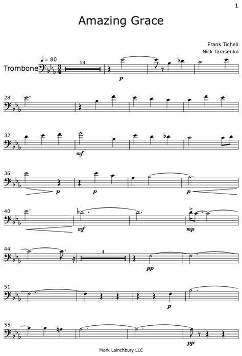 Amazing Grace Sheet Music For Trombone