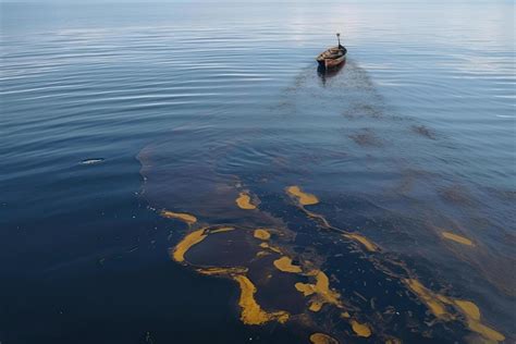 Oil Leak From Ship Oil Spill Pollution Polluted Water Surface Water