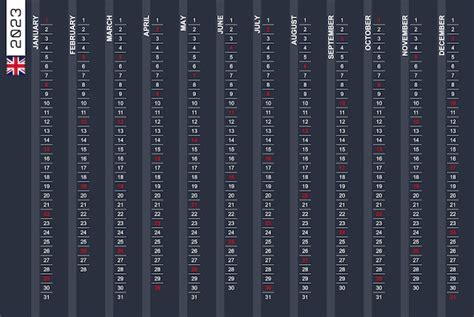 Premium Vector | Onerow vertical calendar for the year 2023 in English ...