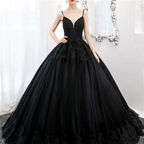 Black Ball Gown Gothic Wedding Dress V Neck Adela Designs