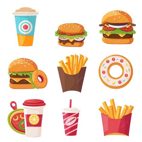A collection of different types of food including a burger fries and
