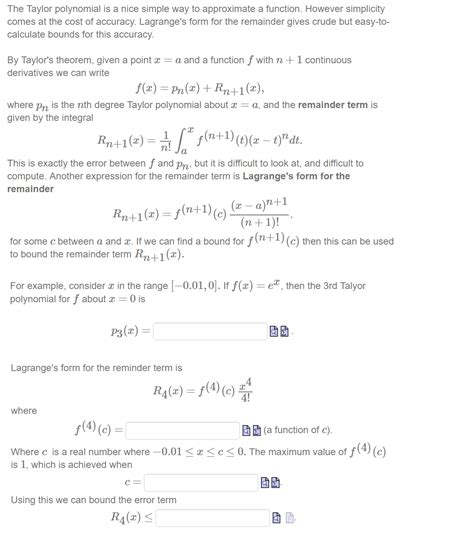 Solved The Taylor polynomial is a nice simple way to | Chegg.com