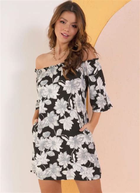 Vestido Floral P B Decote Ombro A Ombro Quintess