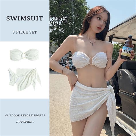 Swimsuit Female Sexy White Bikini Three Piece Swimsuit Vacation Travel