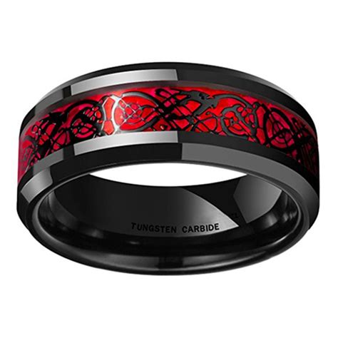 8mm Unisex Or Mens Celtic Knot Black With Red Resin Inlay Tungsten Carbide Wedding Ring Band