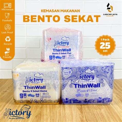 Jual 25 PCS Thinwall Bento Sekat 4 3 Victory Flat Dome Star Kotak